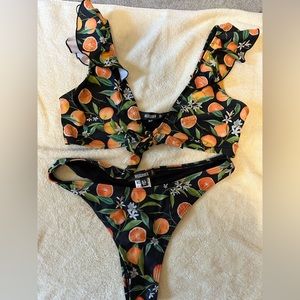 Orange print bikini set